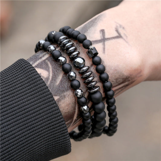 Vintage Minimalist Geometric Round Matte Hematite Spacer Beads Bracelet Set for Men and Women