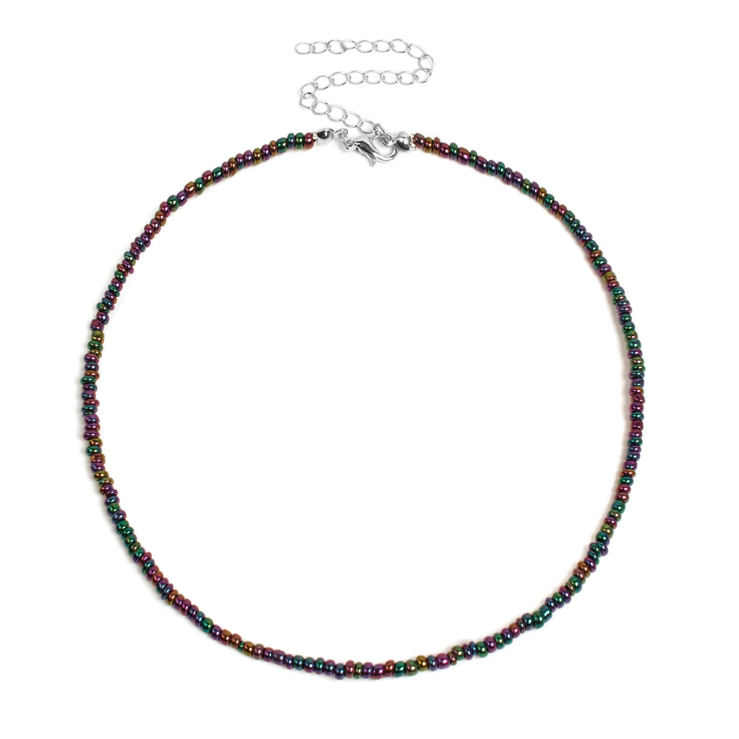 Bohemian Geometric Round Seed Beads Necklace Solid Color Short Choker for Women