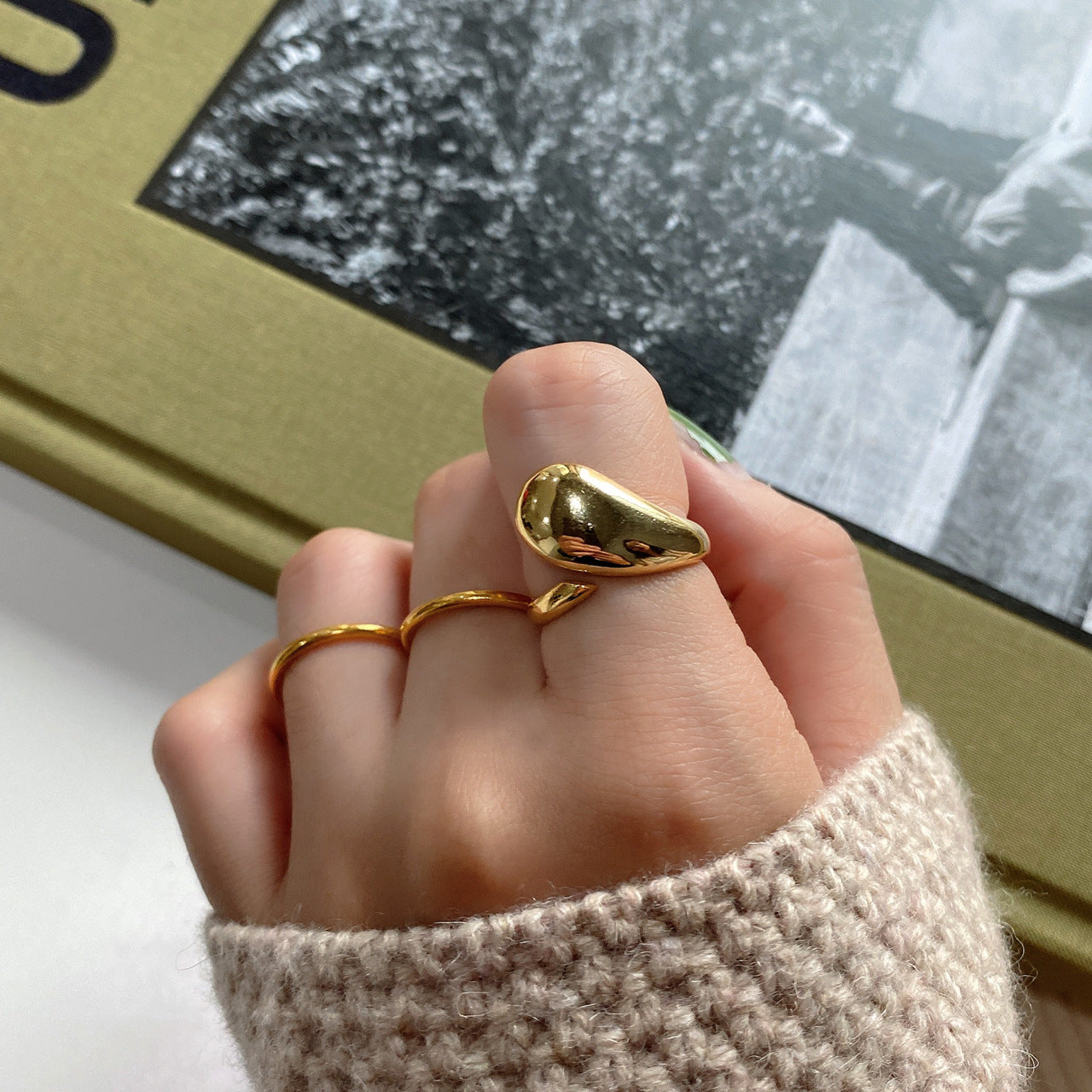 Minimalist Sweet 925 Sterling Silver Geometric Teardrop Ring for Women