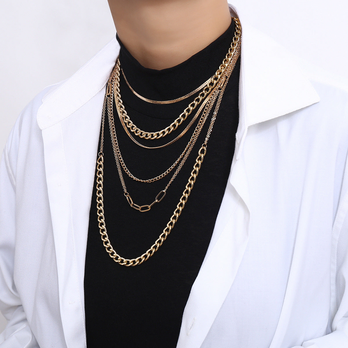 Punk Hip-hop Minimalist Geometric Cross Plated Iron Necklace Curb Chain Set for Women