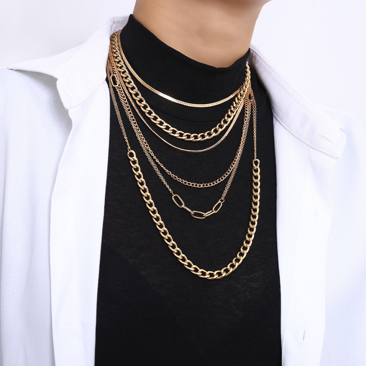 Punk Hip-hop Minimalist Geometric Cross Plated Iron Necklace Curb Chain Set for Women