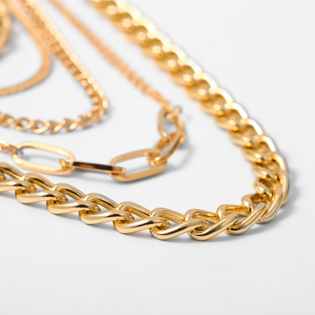 Punk Hip-hop Minimalist Geometric Cross Plated Iron Necklace Curb Chain Set for Women