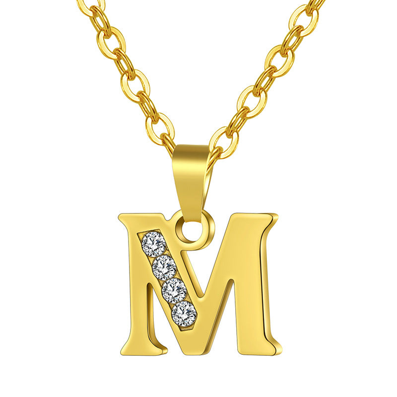 Collana con ciondolo a lettera minimalista da donna, catena a O in acciaio al titanio con intarsi in strass, regalo casual alla moda per fidanzata o migliore amica