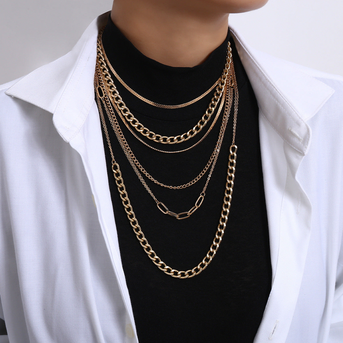 Punk Hip-hop Minimalist Geometric Cross Plated Iron Necklace Curb Chain Set for Women