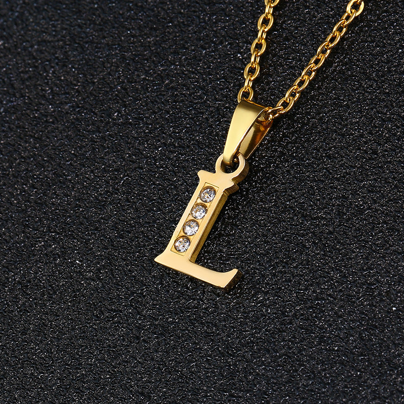 Collana con ciondolo a lettera minimalista da donna, catena a O in acciaio al titanio con intarsi in strass, regalo casual alla moda per fidanzata o migliore amica
