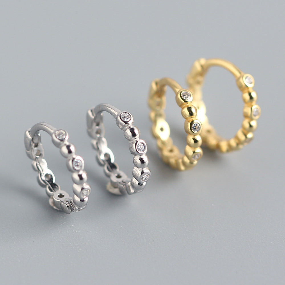 Elegant 925 Sterling Silver Round Rhinestone Inlay Hoop Earrings for Women