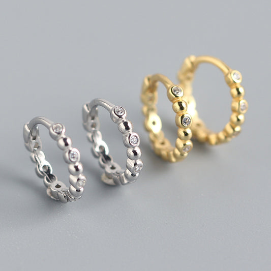 Elegant 925 Sterling Silver Round Rhinestone Inlay Hoop Earrings for Women