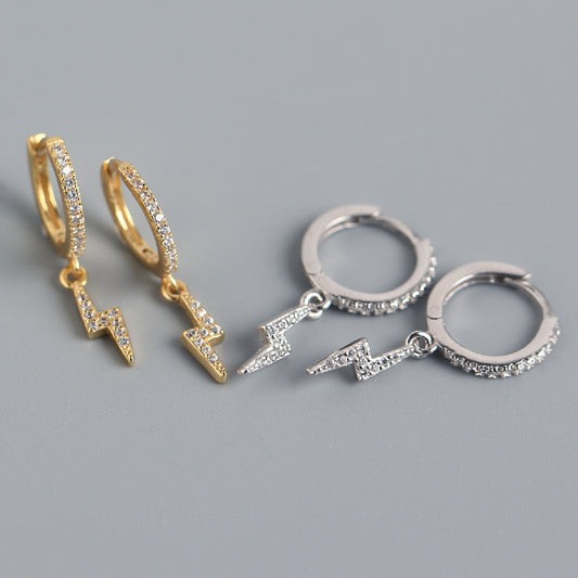 Pendientes de Plata de Ley 925 con Incrustaciones de Rayos y Diamantes de Imitación Estilo Punk Dulce para Mujer