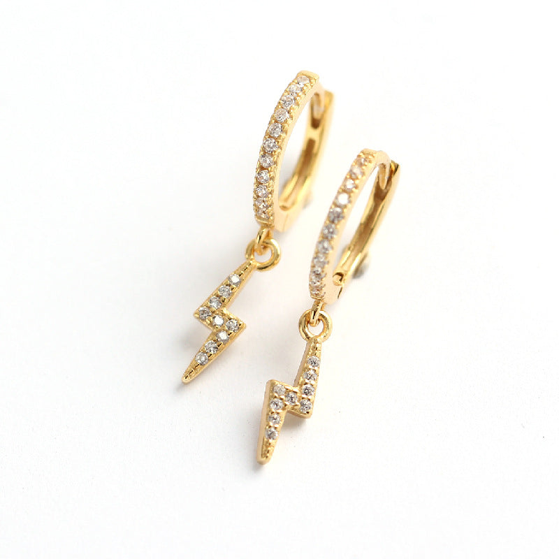 Sweet Punk 925 Sterling Silver Lightning Rhinestone Inlay Earrings for Women
