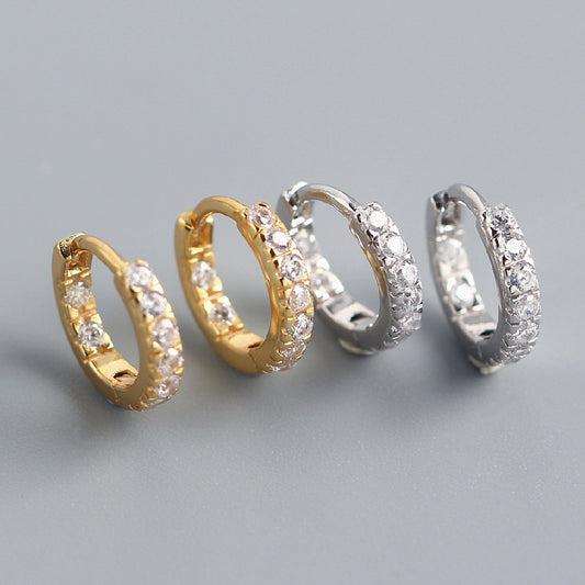 Pendientes redondos minimalistas de plata de ley S925 con diamantes de imitación para mujer - YHE0178