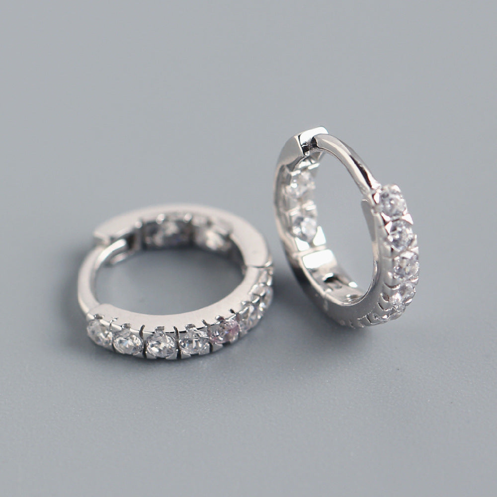 Orecchini rotondi minimalisti in argento sterling S925 con strass per donna - YHE0178