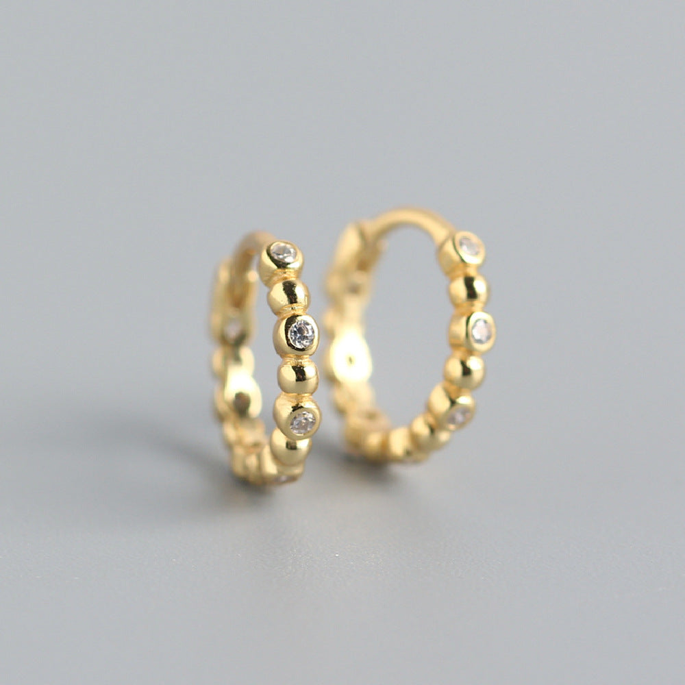 Elegant 925 Sterling Silver Round Rhinestone Inlay Hoop Earrings for Women