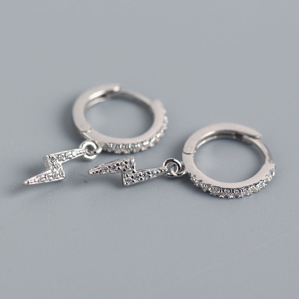 Sweet Punk 925 Sterling Silver Lightning Rhinestone Inlay Earrings for Women