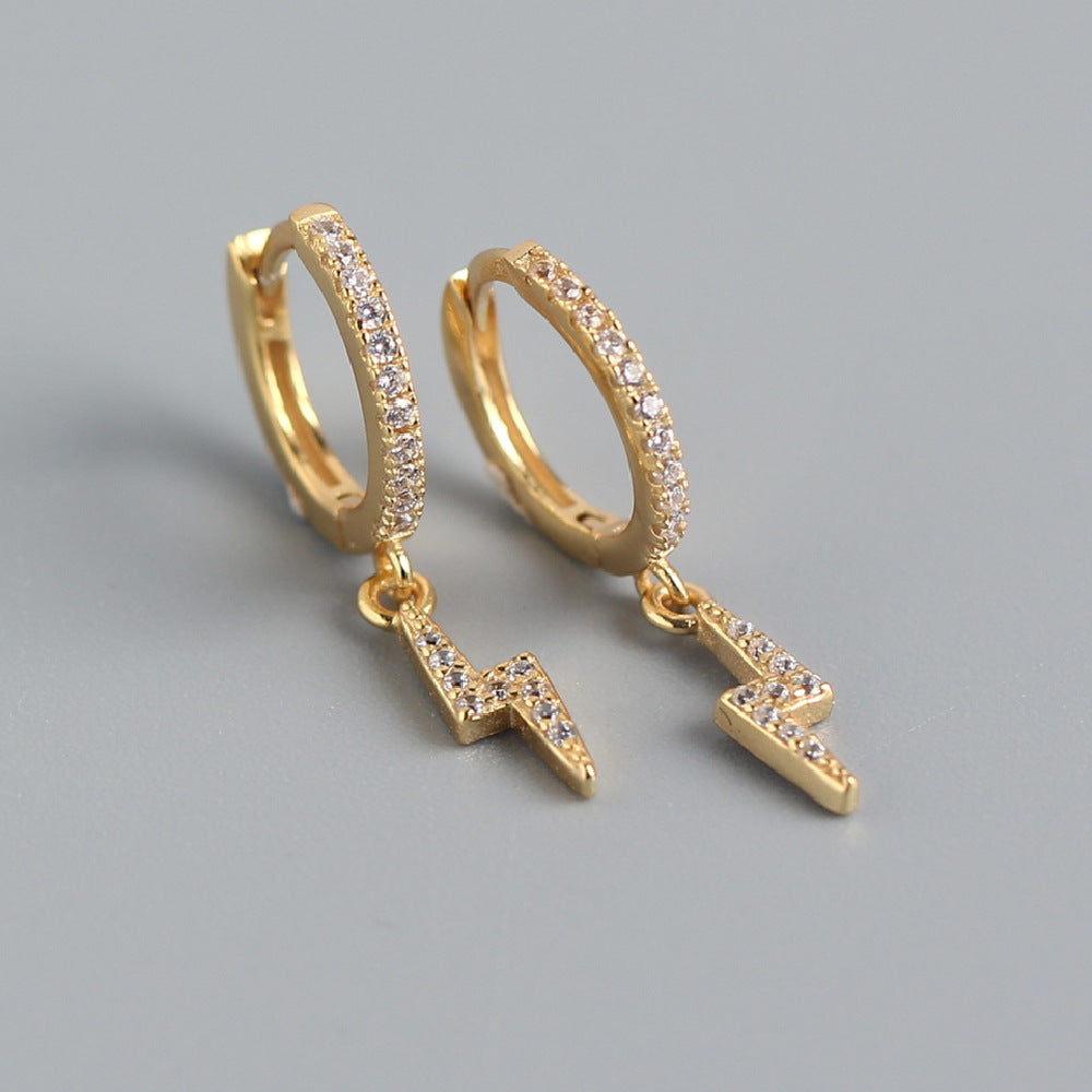 Sweet Punk 925 Sterling Silver Lightning Rhinestone Inlay Earrings for Women