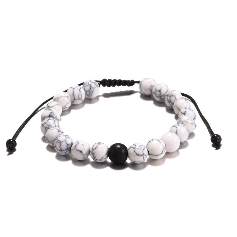 Vintage Matte Black Geometric Round Synthetic Stone Braided Bracelet Unisex Adjustable