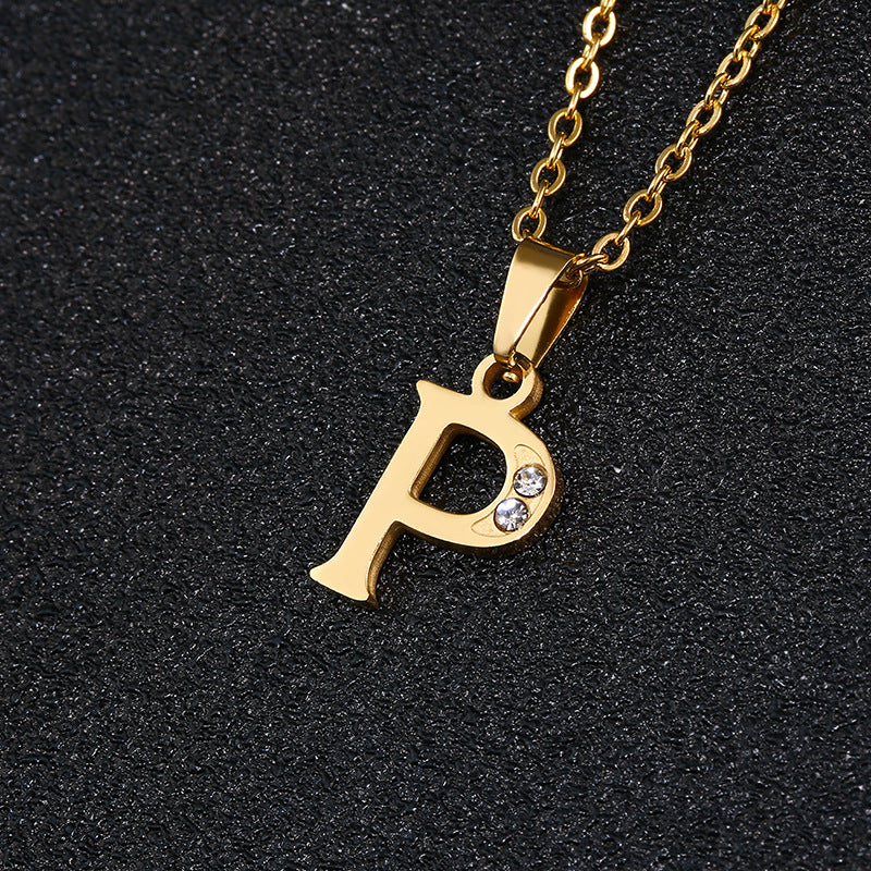 Collana con ciondolo a lettera minimalista da donna, catena a O in acciaio al titanio con intarsi in strass, regalo casual alla moda per fidanzata o migliore amica