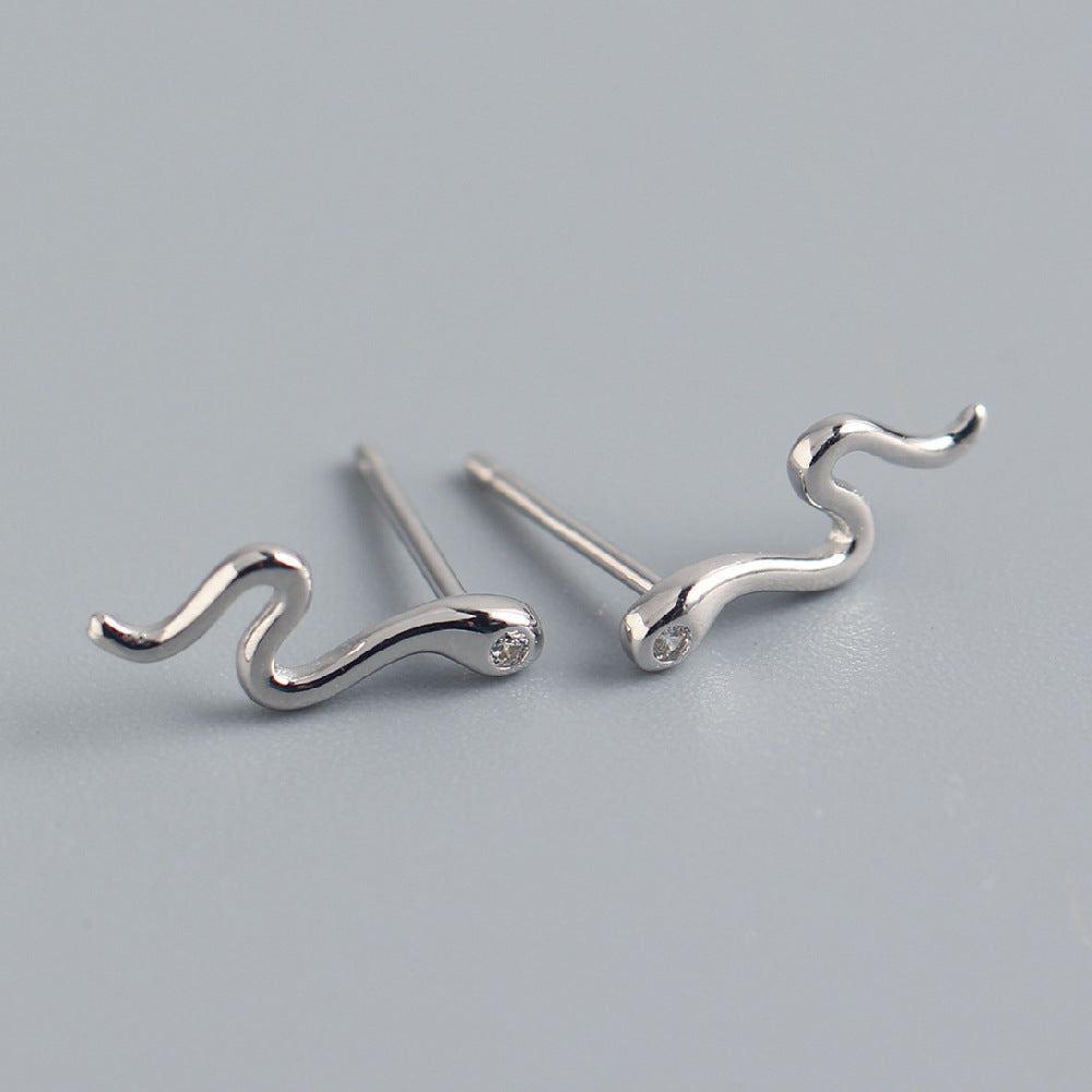 S925 Sterling Silver Snake Inlay Rhinestone Earrings for Women, Unique Animal Design, Trendy Jewelry