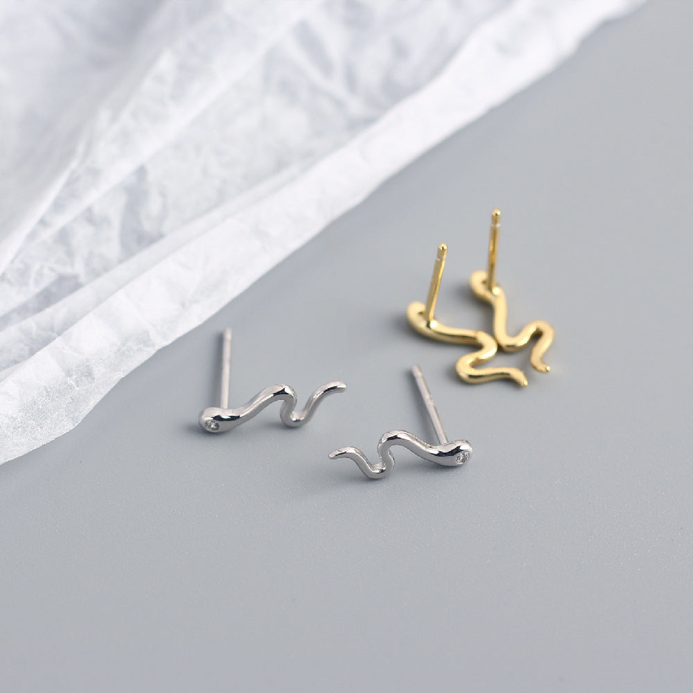 S925 Sterling Silver Snake Inlay Rhinestone Earrings for Women, Unique Animal Design, Trendy Jewelry