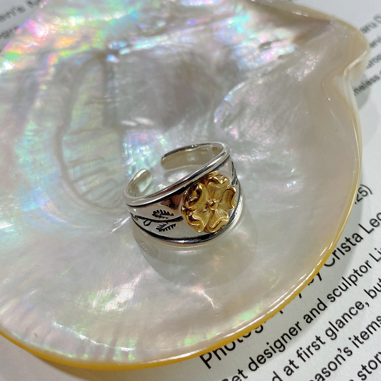 Vintage Minimalist 925 Sterling Silver Antique Finish Floral Ring for Women