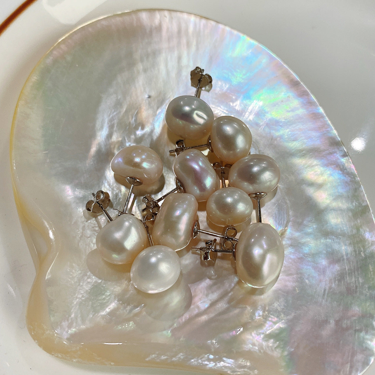 Minimalist Sweet 925 Sterling Silver Teardrop Baroque Pearl Inlay Earrings for Women