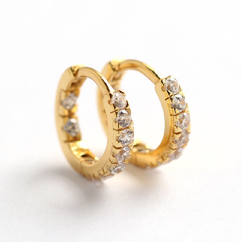 Orecchini rotondi minimalisti in argento sterling S925 con strass per donna - YHE0178