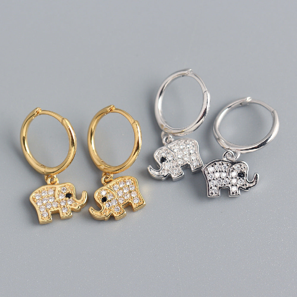 Sterling Silver Elephant Earrings with Rhinestone Inlay for Women - Luxury Animal Design, S925 Pure Silver, Unisex Fashion Jewelry