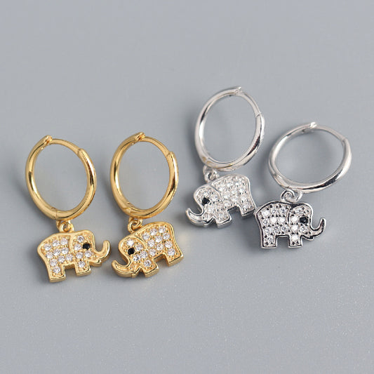 Orecchini Elefante in Argento Sterling con Intarsi di Strass da Donna - Design Animale di Lusso, Argento Puro S925, Gioielli di Moda Unisex