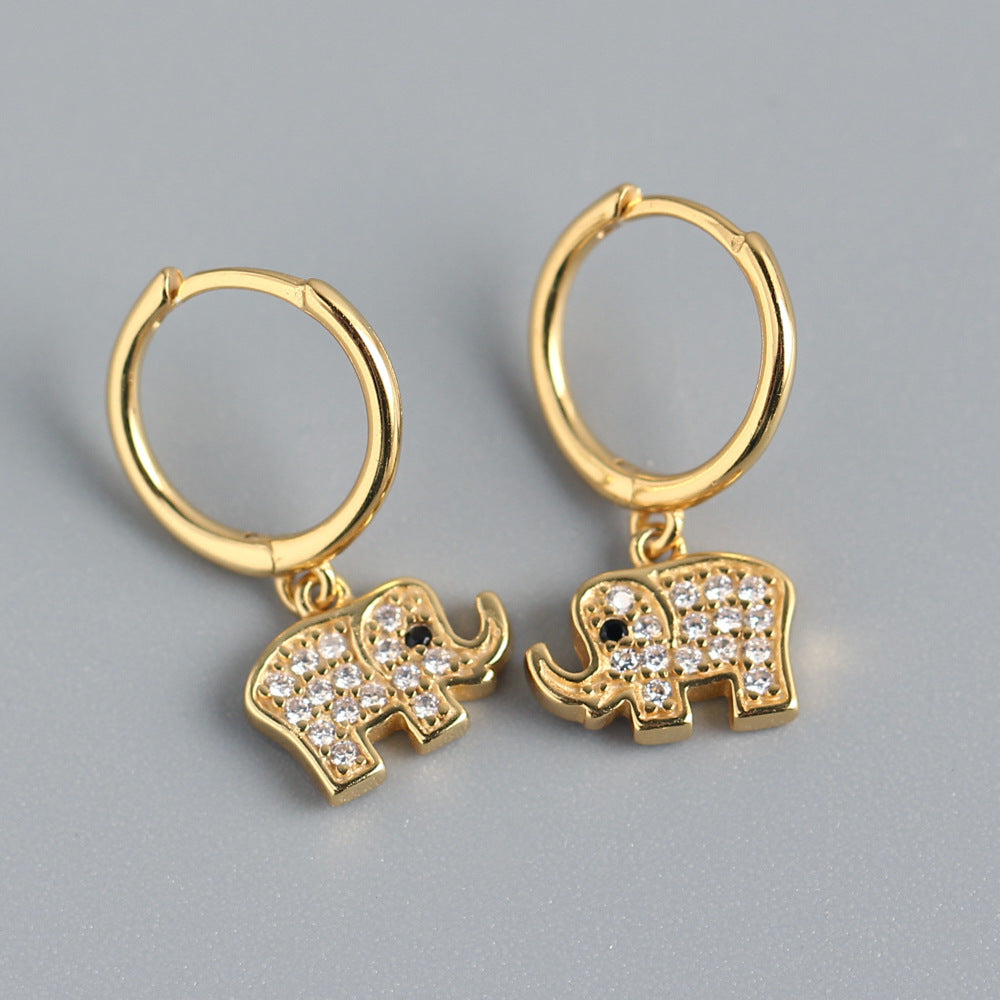 Sterling Silver Elephant Earrings with Rhinestone Inlay for Women - Luxury Animal Design, S925 Pure Silver, Unisex Fashion Jewelry