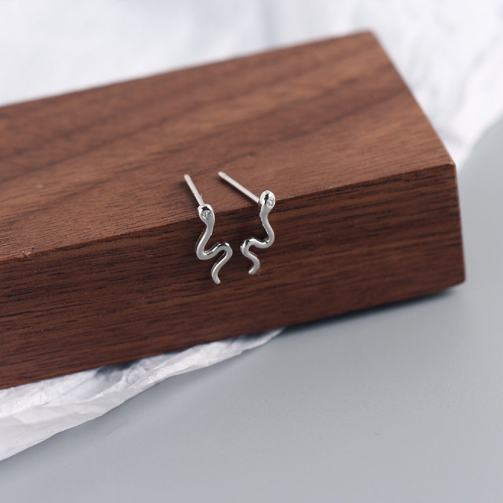 S925 Sterling Silver Snake Inlay Rhinestone Earrings for Women, Unique Animal Design, Trendy Jewelry