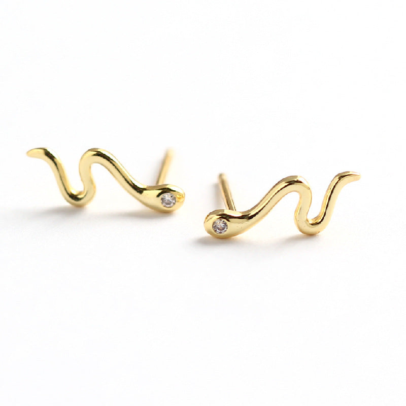 S925 Sterling Silver Snake Inlay Rhinestone Earrings for Women, Unique Animal Design, Trendy Jewelry
