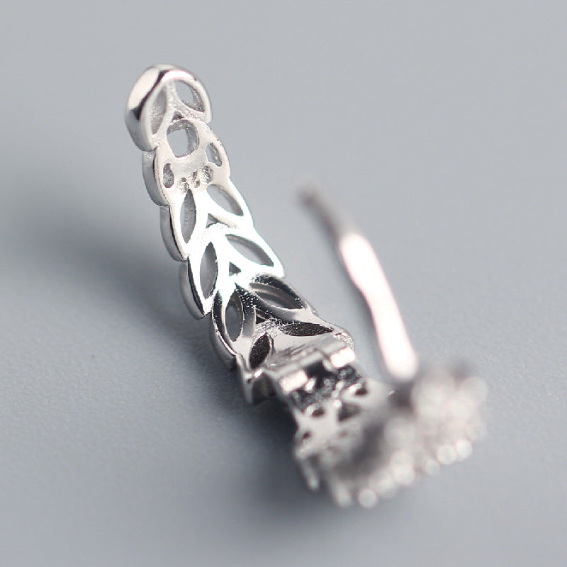 Sweet Minimalist 925 Sterling Silver Wheat Plant Rhinestone Inlay Hoop Earrings for Women