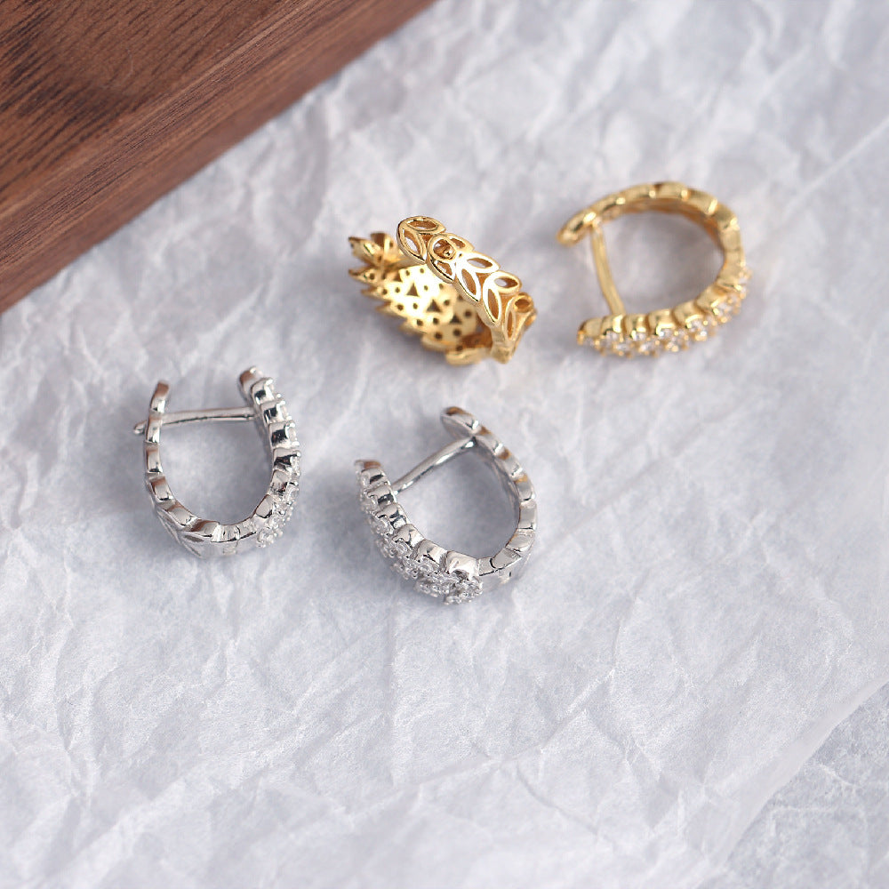Sweet Minimalist 925 Sterling Silver Wheat Plant Rhinestone Inlay Hoop Earrings for Women