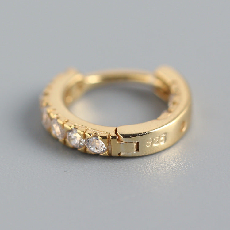 Orecchini rotondi minimalisti in argento sterling S925 con strass per donna - YHE0178