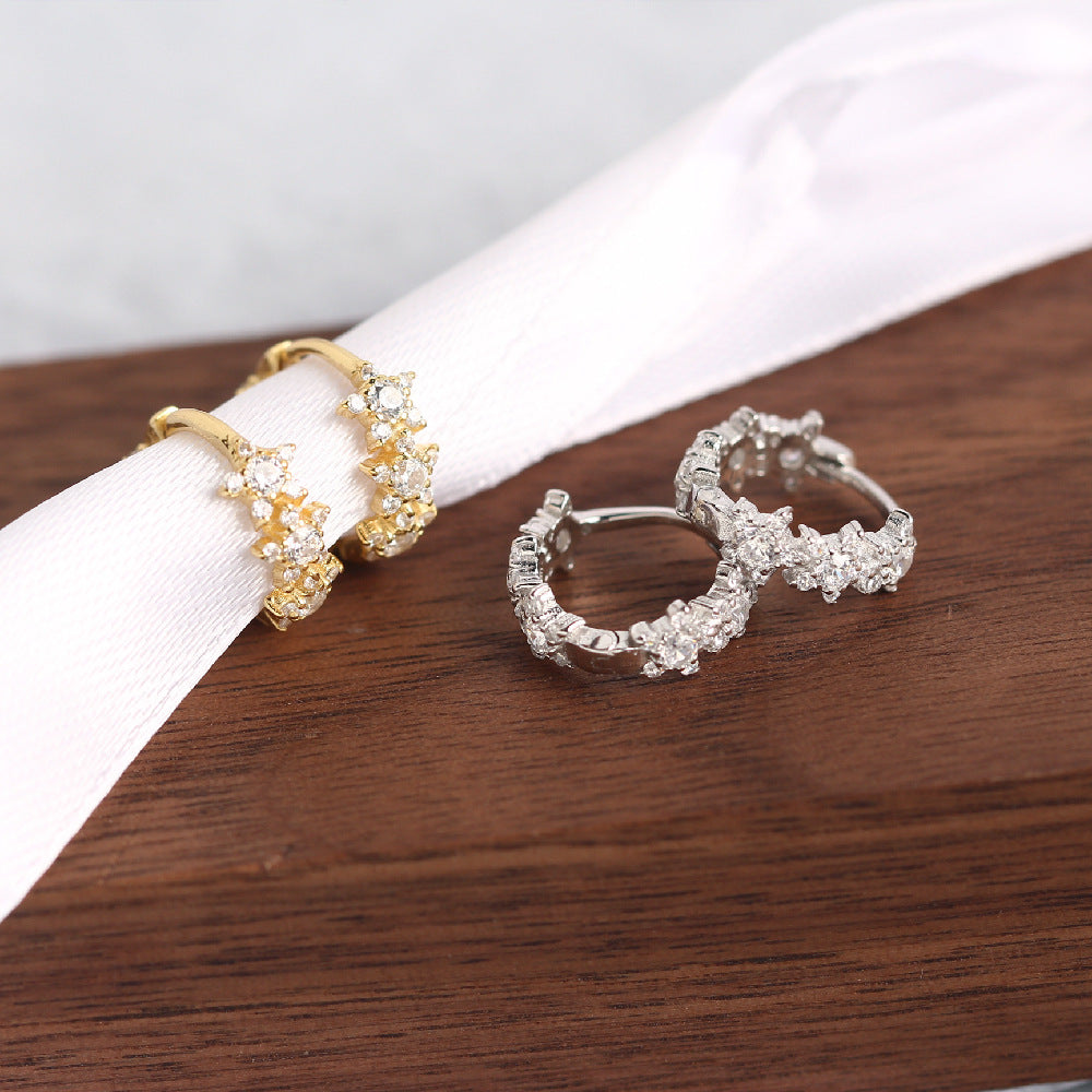 Luxury 925 Sterling Silver Star Rhinestone Inlay Earrings