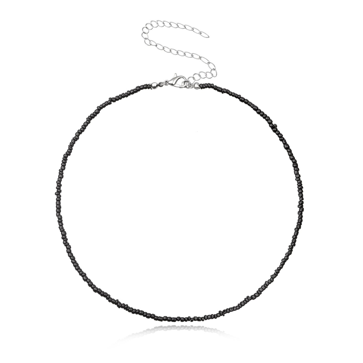 Bohemian Geometric Round Seed Beads Necklace Solid Color Short Choker for Women