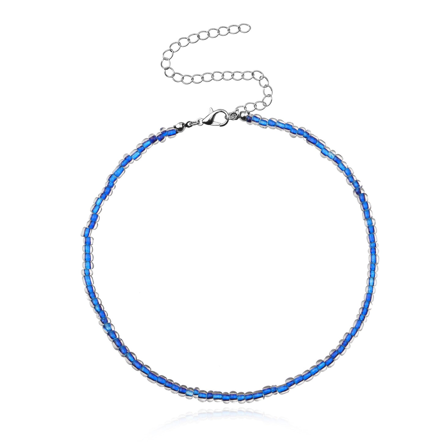 Bohemian Short Choker Necklace with Adjustable Fish Line Chain and Geometric Seed Beads