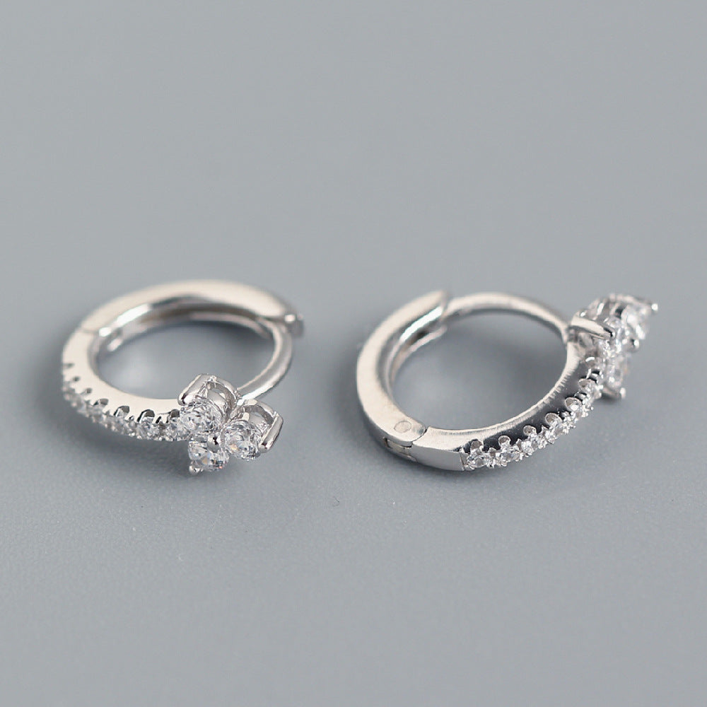 Luxury 925 Sterling Silver Floral Inlay Diamond Earrings
