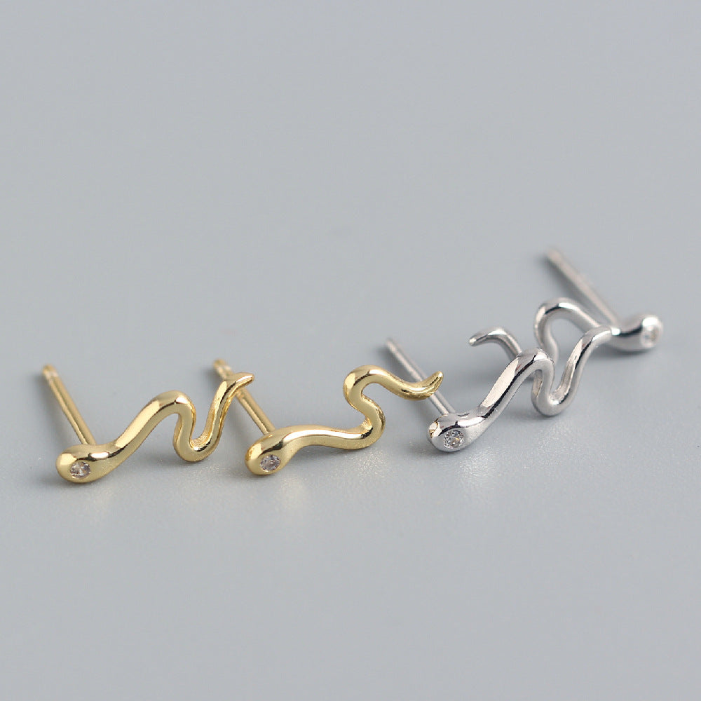 S925 Sterling Silver Snake Inlay Rhinestone Earrings for Women, Unique Animal Design, Trendy Jewelry