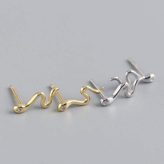 Pendientes de serpiente de plata de ley S925 con incrustaciones de diamantes de imitación para mujer, diseño animal único, joyería de moda