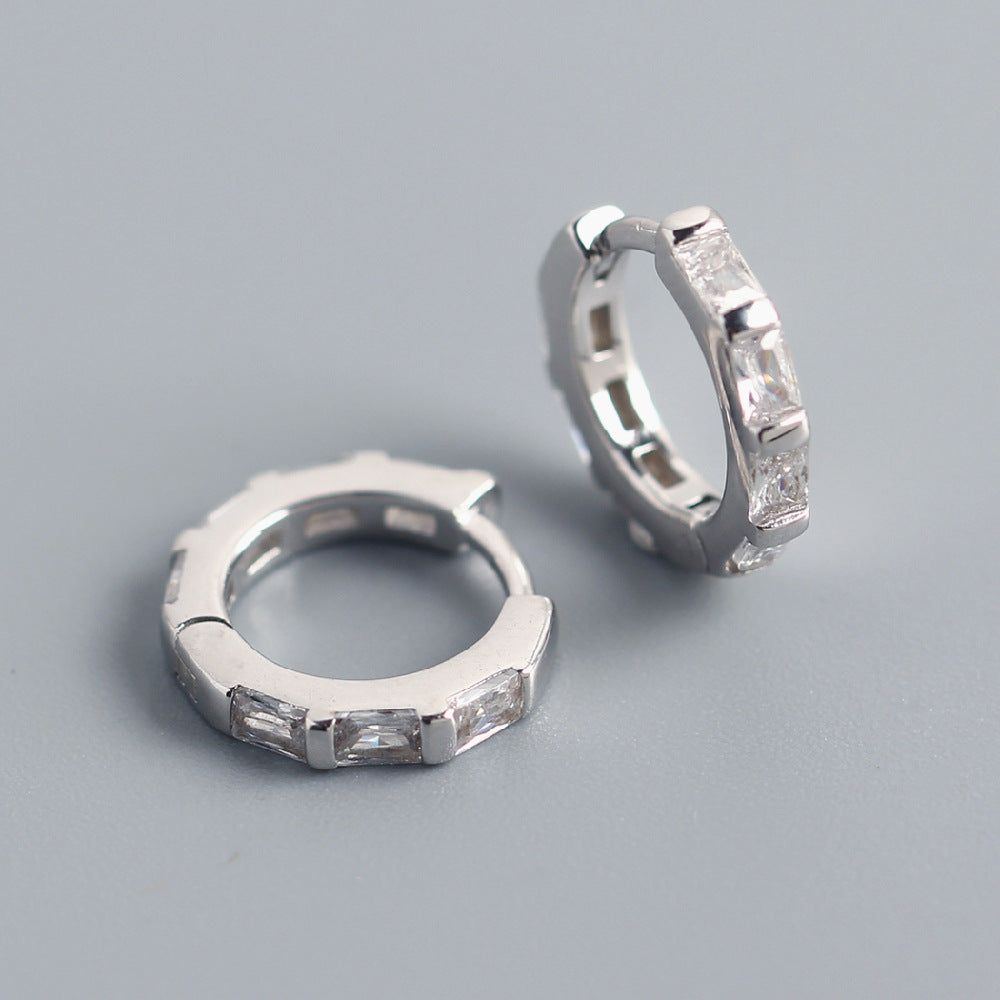 Elegant 925 Sterling Silver Geometric Rectangle Cubic Zirconia Earrings