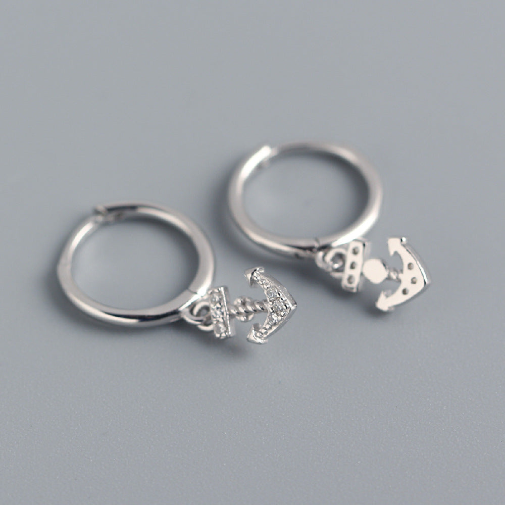 Minimalist Luxury 925 Sterling Silver Anchor Diamond Hoop Earrings