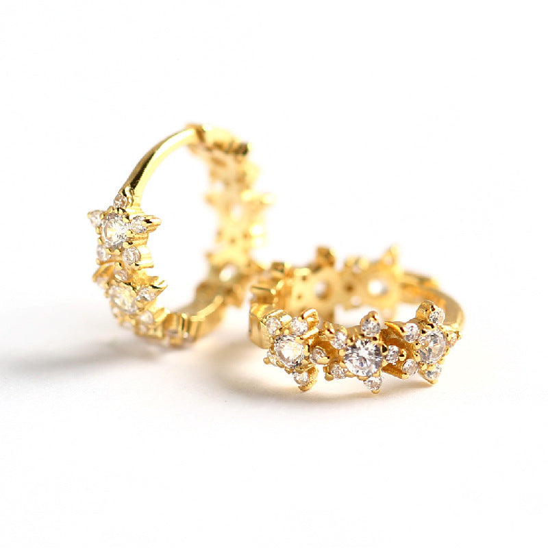 Luxury 925 Sterling Silver Star Rhinestone Inlay Earrings