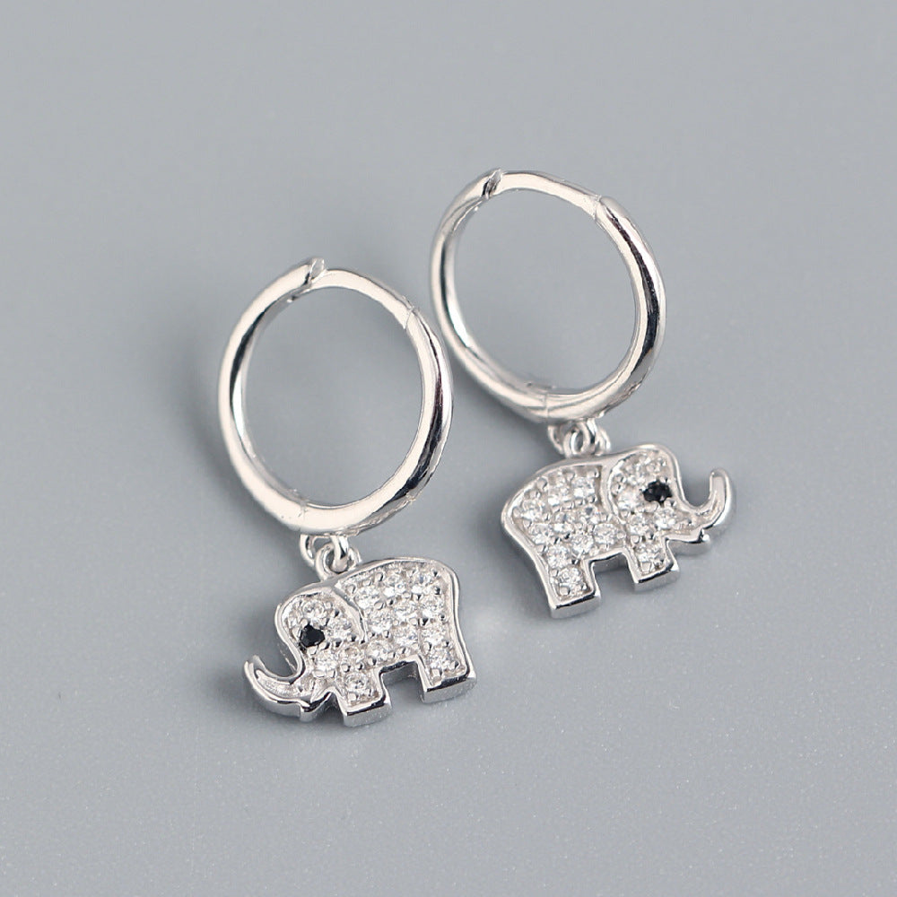 Sterling Silver Elephant Earrings with Rhinestone Inlay for Women - Luxury Animal Design, S925 Pure Silver, Unisex Fashion Jewelry