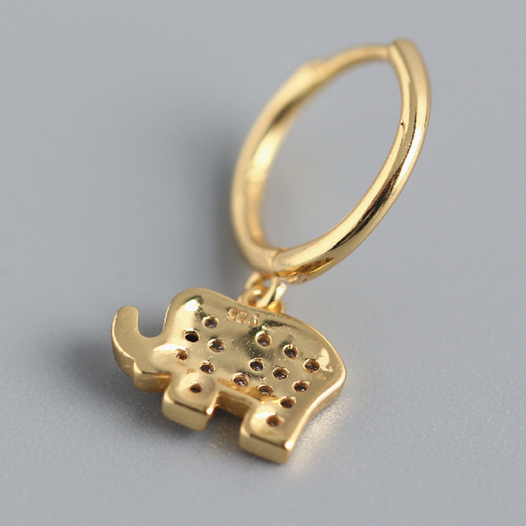 Sterling Silver Elephant Earrings with Rhinestone Inlay for Women - Luxury Animal Design, S925 Pure Silver, Unisex Fashion Jewelry