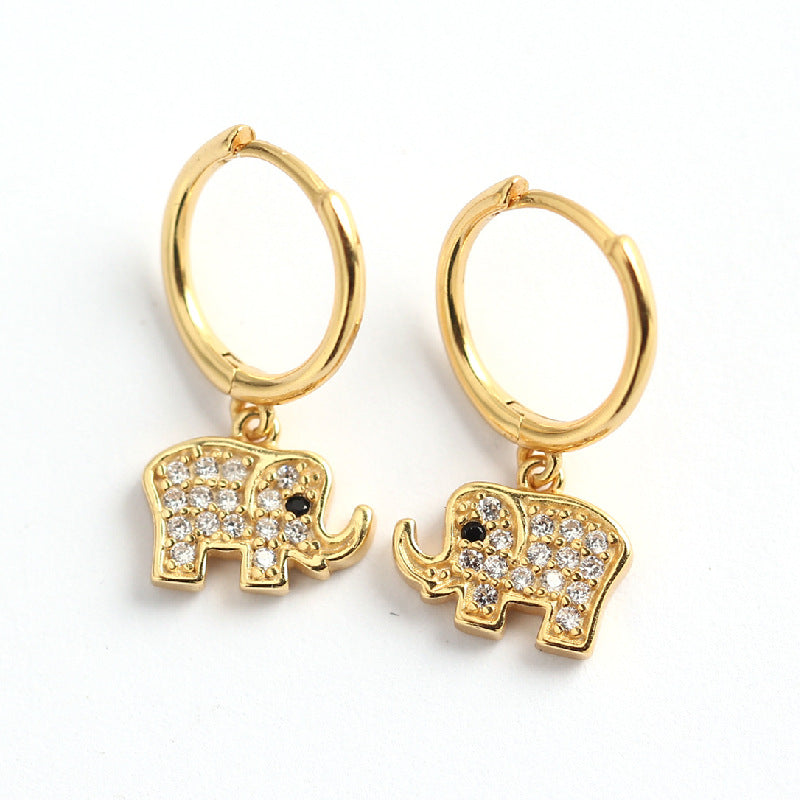 Sterling Silver Elephant Earrings with Rhinestone Inlay for Women - Luxury Animal Design, S925 Pure Silver, Unisex Fashion Jewelry
