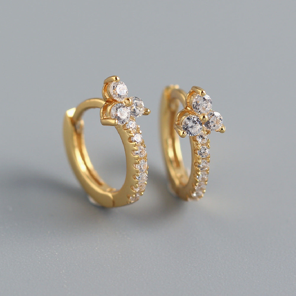 Luxury 925 Sterling Silver Floral Inlay Diamond Earrings