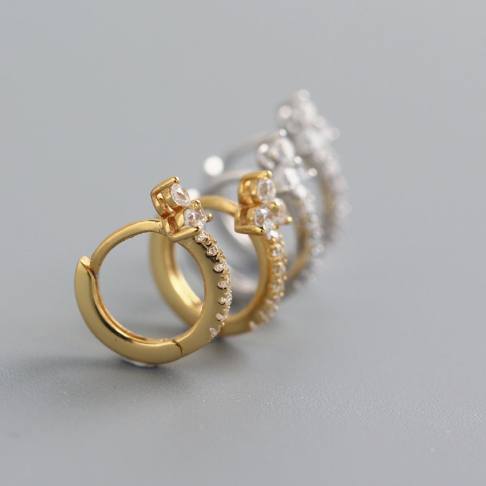 Luxury 925 Sterling Silver Floral Inlay Diamond Earrings