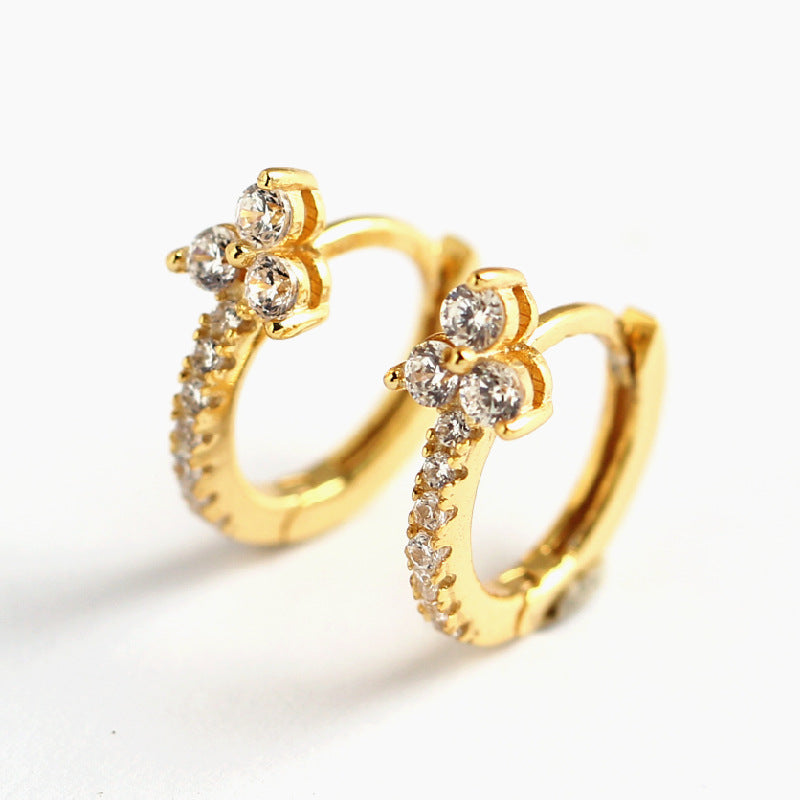 Luxury 925 Sterling Silver Floral Inlay Diamond Earrings