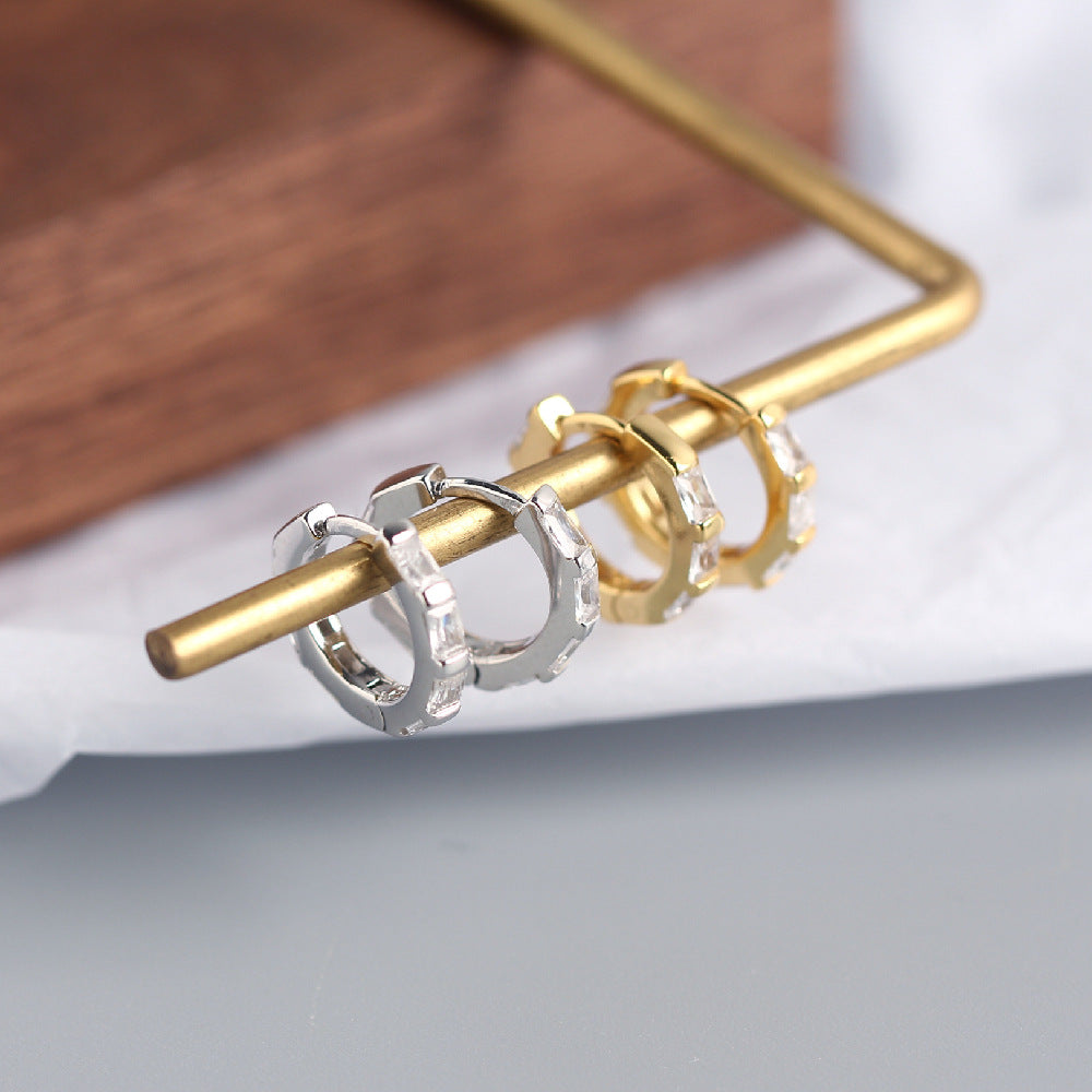 Elegant 925 Sterling Silver Geometric Rectangle Cubic Zirconia Earrings