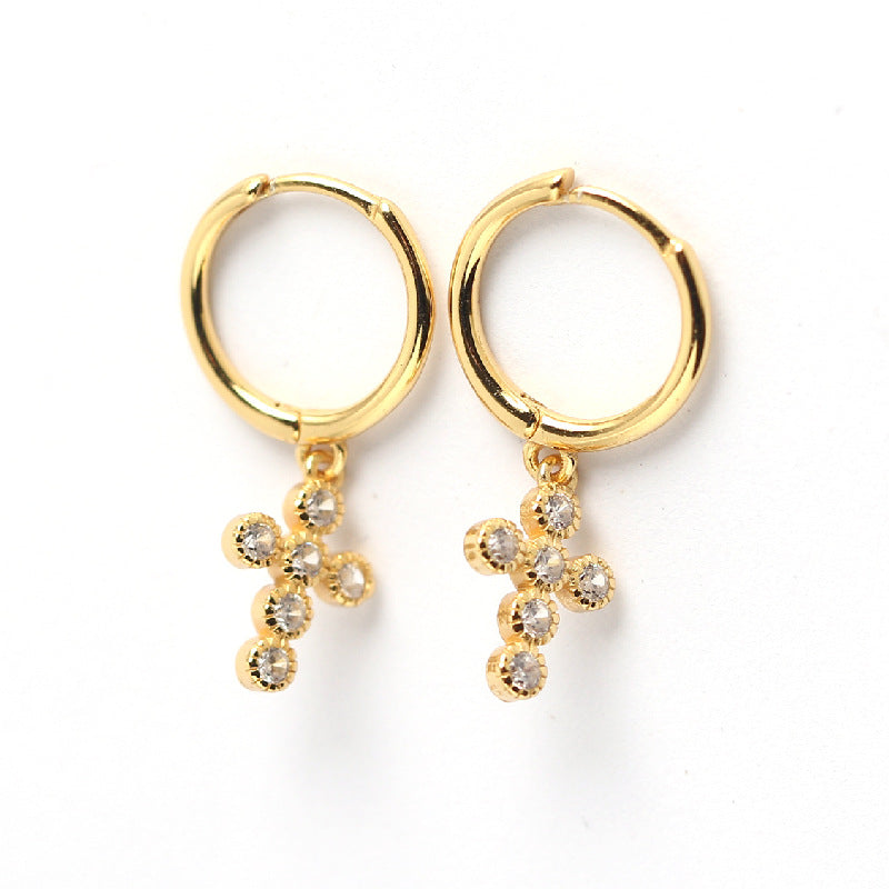 Sweet Punk 925 Sterling Silver Cross Rhinestone Hoop Earrings for Women